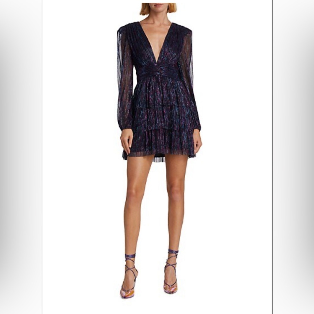 WAYF Lucky Stars tiered min dress. Size extra small, cobalt metallic color.